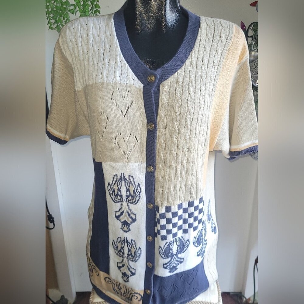 Grace Vintage 90's Short Sleeve Knit Button Up Sweater Size M